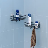 TEKNOTEL YAPIŞKANLI KANCALI 2 ADET BANYO RAFI MAT SİYAH ST217H - 1