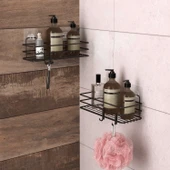 TEKNOTEL YAPIŞKANLI KANCALI 2 ADET BANYO RAFI MAT SİYAH ST217H - 2
