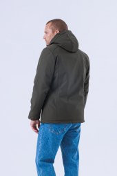 Erkek Kapüşonlu Su Ve Rüzgar Geçirmez Kapitone Içi Kürklü Elyaf Dolgulu Şişme Haki Softshell Mont - 8