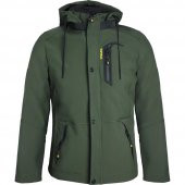 Erkek Haki Kapüşonlu Su Ve Rüzgar Geçirmez Cep Detaylı İçi Kürklü Softshell Mont - 1