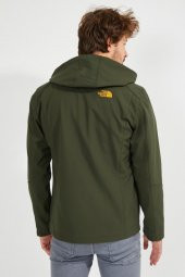 Erkek Haki Kapüşonlu Su Ve Rüzgar Geçirmez Cep Detaylı İçi Kürklü Softshell Mont - 7