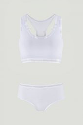 Beyaz Simli Sporcu Büstiyer Şort Takım - 1