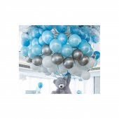 Metalik Balon Mavi - Beyaz - Gümüş Gri  Karışık - 25 Adet - 1