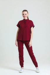 SANEM- Kadın Likralı Bordo Üniforma Takımı - 1