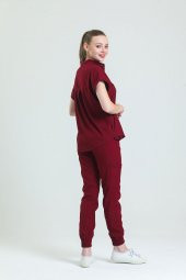 SANEM- Kadın Likralı Bordo Üniforma Takımı - 2