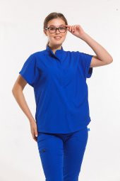 SANEM- Kadın Likralı Royal Mavi Üniforma Üst - 1