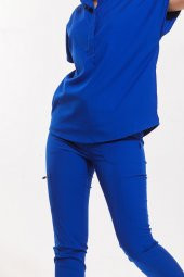 SANEM- Kadın Likralı Royal Mavi Üniforma Üst - 2