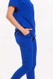 SANEM- Kadın Likralı Royal Mavi Üniforma Üst - 3