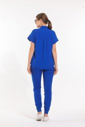 SANEM- Kadın Likralı Royal Mavi Üniforma Üst - 4