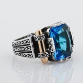 Aquamarin Taşlı 925 Ayar Gümüş Erkek Yüzük thumbnail 1