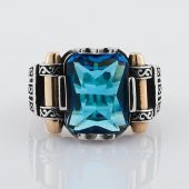 Aquamarin Taşlı 925 Ayar Gümüş Erkek Yüzük thumbnail 3