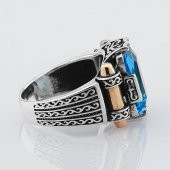 Aquamarin Taşlı 925 Ayar Gümüş Erkek Yüzük thumbnail 5