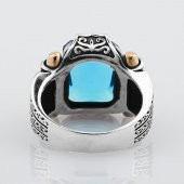 Aquamarin Taşlı 925 Ayar Gümüş Erkek Yüzük thumbnail 6