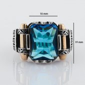 Aquamarin Taşlı 925 Ayar Gümüş Erkek Yüzük thumbnail 8