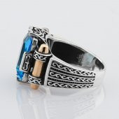 Aquamarin Taşlı 925 Ayar Gümüş Erkek Yüzük thumbnail 4