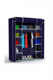 Metal Profilli Bez Dolap 12 Raflı Portatif Bez Dolap Kumaş Gardırop Lacivert thumbnail 1