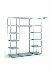 Metal Profilli Bez Dolap 12 Raflı Portatif Bez Dolap Kumaş Gardırop Lacivert thumbnail 2