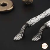 Carvent Lüks Porselen (128 mm-12.8 cm) Beyaz Eskitme Antik Gümüş Mobilya Mutfak Dolap Kulpu Kulbu thumbnail 2