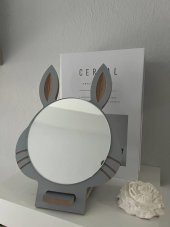 Masaüstü Gri Renk Hediyelik Dekoratif Makyaj Aynasi,Tavşan Kulaklı,Sevimli Ayna, Çocuk ve Genç Ayna, Dekoratif Ayna,Mini Ayna - 4