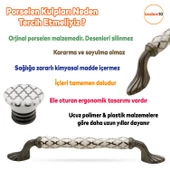 Carvent Lüks Porselen Düğme Beyaz Eskitme Antik Gümüş Mobilya Mutfak Dolap Kulpu Kulbu Kulpları thumbnail 2