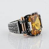 Sitrin Taşlı 925 Ayar Gümüş Erkek Yüzük thumbnail 1