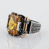 Sitrin Taşlı 925 Ayar Gümüş Erkek Yüzük thumbnail 2