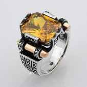 Sitrin Taşlı 925 Ayar Gümüş Erkek Yüzük thumbnail 7