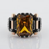 Sitrin Taşlı 925 Ayar Gümüş Erkek Yüzük thumbnail 3