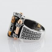 Sitrin Taşlı 925 Ayar Gümüş Erkek Yüzük thumbnail 4