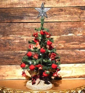 Yılbaşı Masaüstü Süslü Yeni Yıl Çam Ağacı 40 cm, Kütüklü Kırmızı Konsept 25 Parça Süs SET thumbnail 4