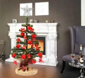 Yılbaşı Masaüstü Süslü Yeni Yıl Çam Ağacı 40 cm, Kütüklü Kırmızı Konsept 25 Parça Süs SET thumbnail 5