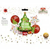 Yılbaşı Yeniyıl Dekorasyonu Helyuma Uyumlu Yılbaşı Ağacı Folyo Balon Seti 5 Parça Christmas Balloons - 3