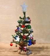 Yılbaşı Masaüstü Süslü Yeni Yıl Çam Ağacı 40 cm, Kütüklü Jütlü- 28 Parça Süs SET thumbnail 5