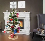 Yılbaşı Masaüstü Süslü Yeni Yıl Çam Ağacı 40 cm, Kütüklü Jütlü- 28 Parça Süs SET thumbnail 7