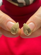 8 Ayar Taşsız Lazerli İşleme Damla Günlük Kullanım Altın Küpe thumbnail 2