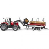 Bruder Massey Ferguson 7480 Traktör & Kütük Taşıyıcı Römork 02046 thumbnail 5