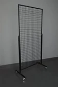 Tekerlekli Sık Telli Tel Raf - Tel Pano Stand, Duvar Askılığı 60x150 cm - 1