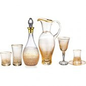 Kcd Antik Sarı 61 Parça Cam Sofra Sunum Çeyiz Seti Su Bardak Takımı Kesme El Dekor thumbnail 2