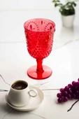 Akrilik Kırmızı 6'lı Kadeh & Su Meşrubat Kahve Yanı Bardağı 450 ml ( Cam Değildir ) - 4