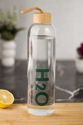 H2o Borosilikat Cam Matara Bambu Vakum Kapaklı Su Şişesi Suluk 1000 ML - 2