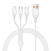 Zuocı Şarj Kablosu Üçlü 5A Fast Charger Iphone Mıcro Type-C 1Mt Beyaz - 1