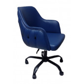 Kapitone Desenli Çalışma Sandalyesi Mavi Renk Suni Deri - 1