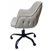 Kapitone Desenli Çalışma Sandalyesi Krem Renk Suni Deri - 6