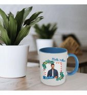 Kişiye Özel Yeniyıl Temalı Fotoğraf Baskılı Porselen Kupa Bardak Mavi HK2408 - 1