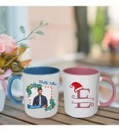 Kişiye Özel Yeniyıl Temalı Sevgili Çift Fotoğraf Baskılı Porselen Kupa Bardak Pembe ve Mavi HK2407 thumbnail 1