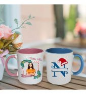 Kişiye Özel Yeniyıl Temalı Sevgili Çift Fotoğraf Baskılı Porselen Kupa Bardak Pembe ve Mavi HK2407 thumbnail 2
