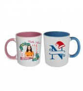 Kişiye Özel Yeniyıl Temalı Sevgili Çift Fotoğraf Baskılı Porselen Kupa Bardak Pembe ve Mavi HK2407 thumbnail 3