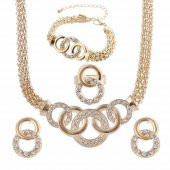 Worldshop ALTIN KAPLAMA(18GP)  KOLYE KÜPE BİLEKLİK YÜZÜK , TAM TAKI SETİ, BÜYÜK AHŞAP HEDİYE KUTUSU İÇERİSİNDE - 1