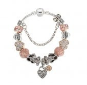 Worldshop Pandora,Yeni, Tarz(aşk sevgi mlı)  Rose, Charmlı  Bileklik, Ahşap Kutu Içerisinde - 1