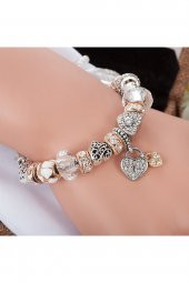 Worldshop Pandora Tarz, Yeni Trend, Renk Seçenekli Kristal Taşlı Charm Bileklik, Ahşap Kutu Içerisinde - 1